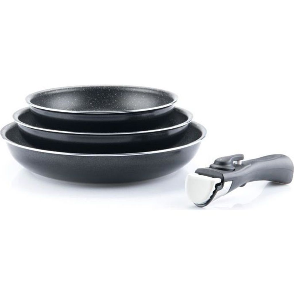 Pfannenset 3-teilig, ARTHUR MARTIN AM130, Schwarz, Alle Herdarten inkl. Induktion, 20/24/28 cm, Abnehmbarer Griff, Aluminium