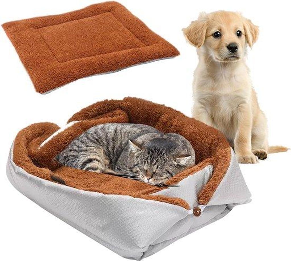 Famanu 2-in-1 Katzenbett mit Plüschbezug - Silber-Kaffee