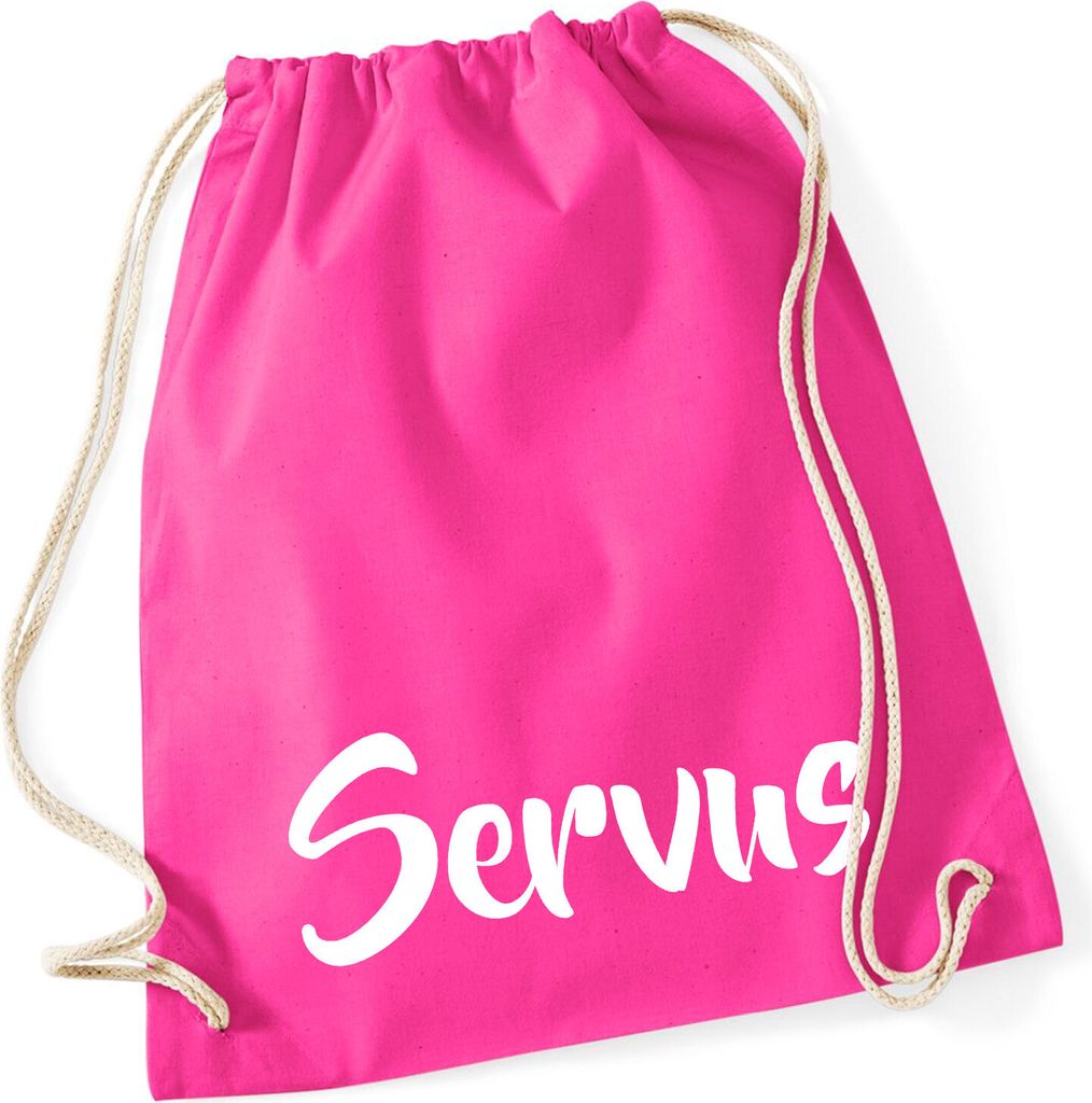 Huuraa Turnbeutel Servus Schriftzug 12 Liter Fuchsia Baumwolle Rucksack Geschenkidee