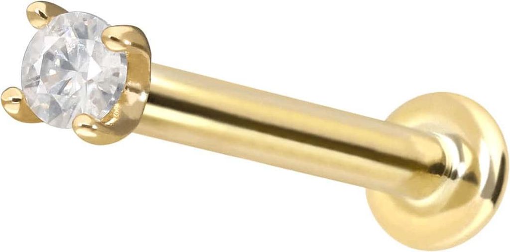 Ohrpiercing, Nasenpiercing 14 Karat Gold Labret mit Innengewinde MOISSANIT Gold Stablänge: 10mm | Stabstärke: 1,2mm | Kristallgröße: 2mm