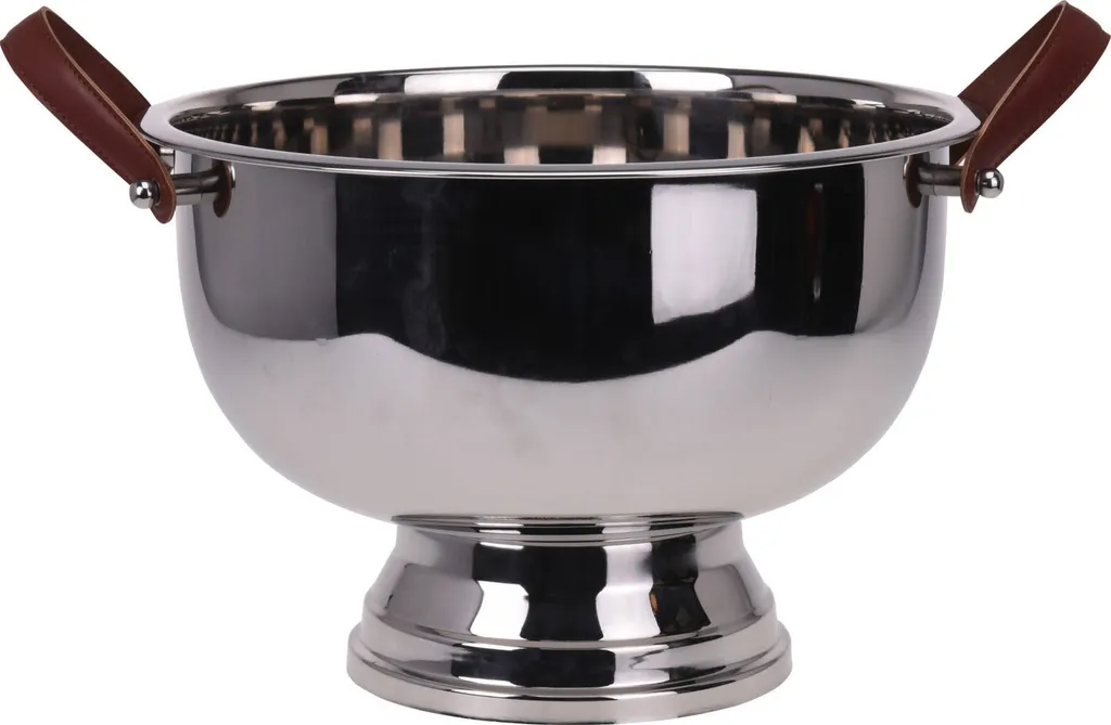 Seau à glace champagne en acier Ø 39 cm avec poignées similicuir chic