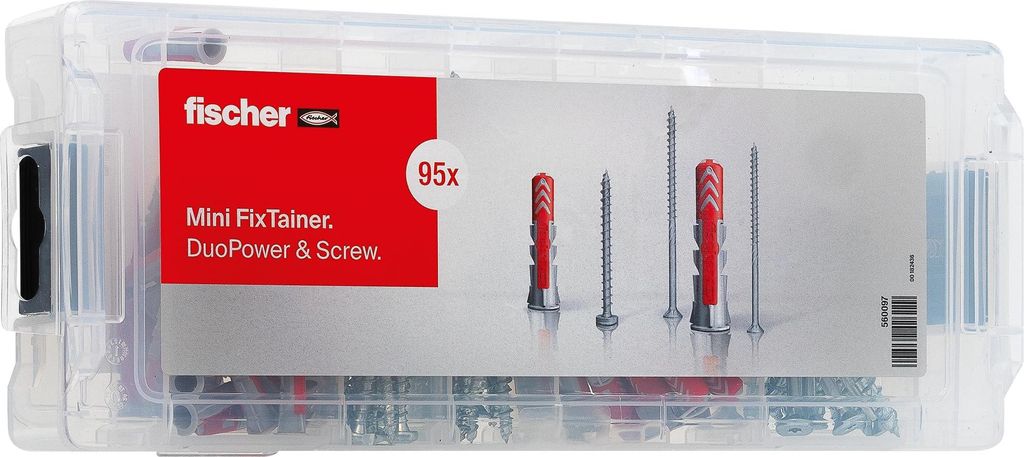 fischer Mini FixTainer DuoPower mit PowerFast II Spanplattenschraube, Dübelbox mit 95 Schrauben und Universaldübeln (30 Stk. 6 x 30, 20 Stk. 8 x ...