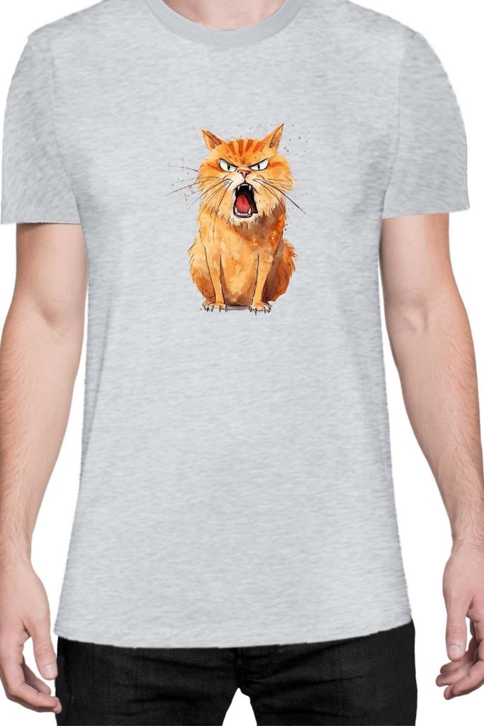 Herren T-Shirt Funny Cats Breeds Kurilian Bobtail Cat, Man S / Grau