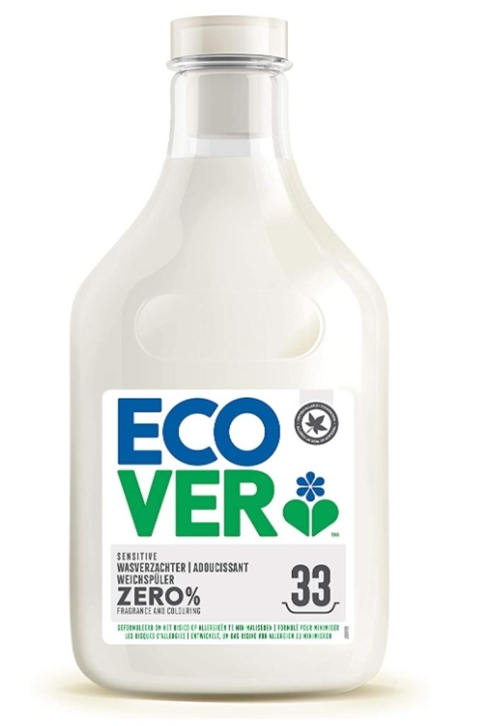 A bottle of Ecover Sensitive laundry softener.