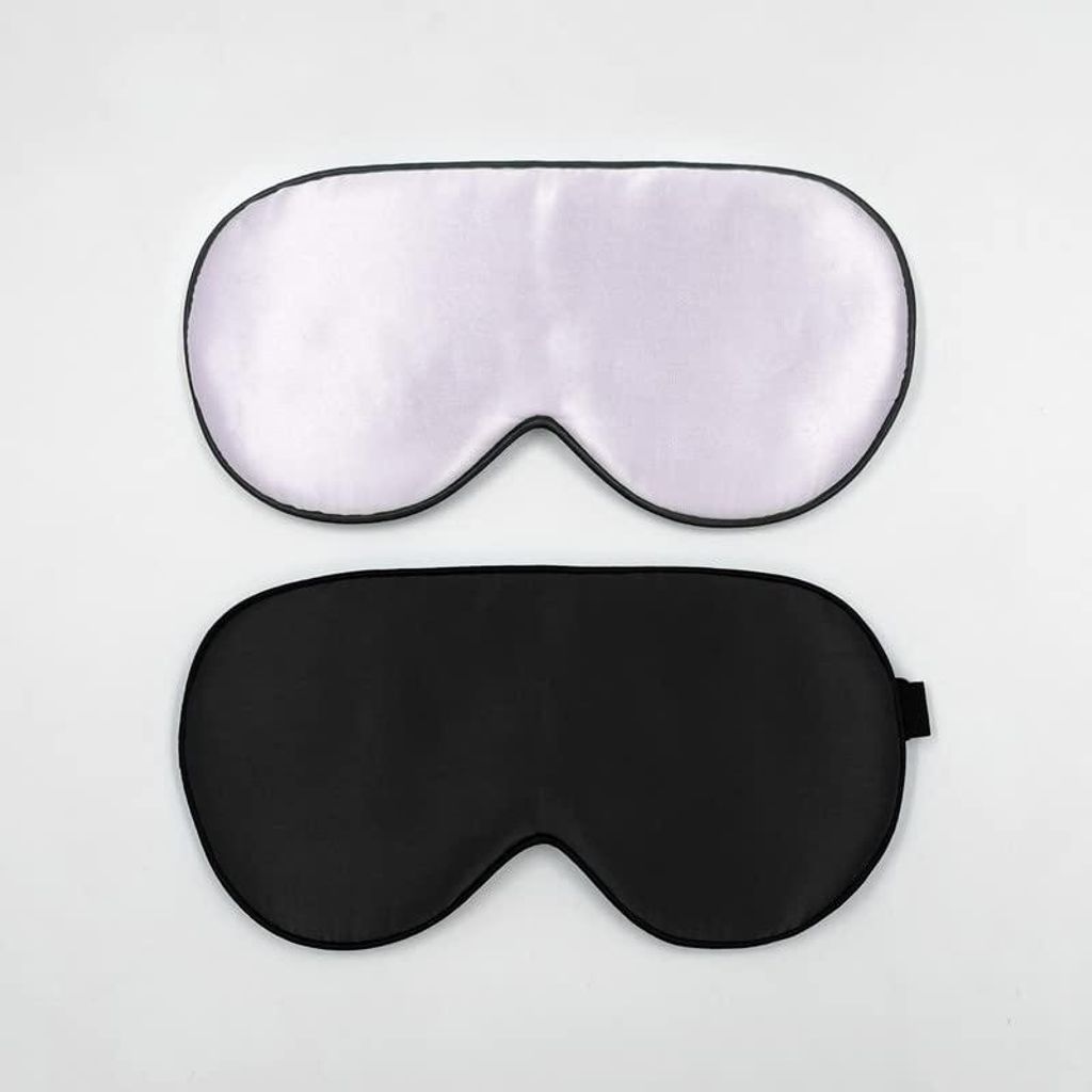 2 Schlafmasken aus 100% Seide mit verstellbaren Bändern, bequem und superweich, 1 schwarz und 1 lavendelfarben.
