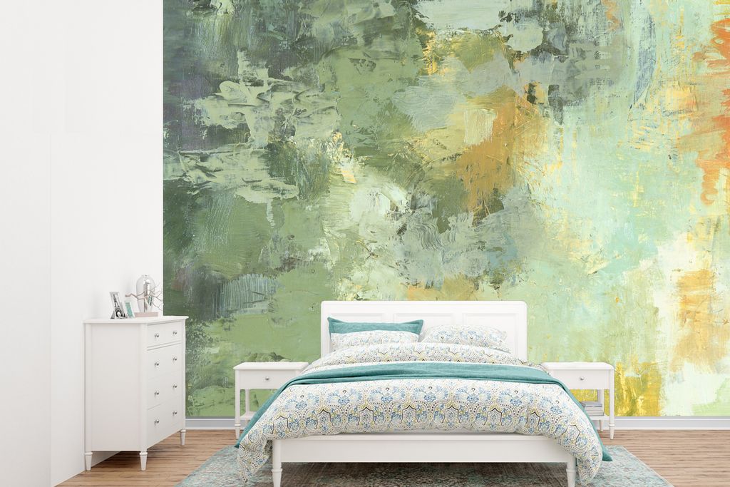 MuchoWow Fototapete für Wohnzimmer oder Schlafzimmer Wandtapete Vinyl Motivtapete Ölgemälde grün - 385x280 cm - Wallpaper