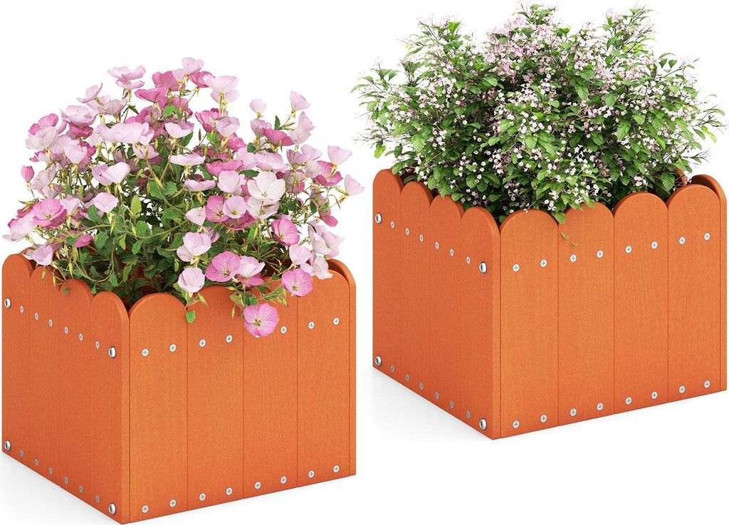 Pflanzkasten 2er Set, HDPE Hochbeete mit Entwässerungsschlitzen, Zaundesign für Gemüse, Obst, Sukkulenten, wetterbeständige dekorative Blument...