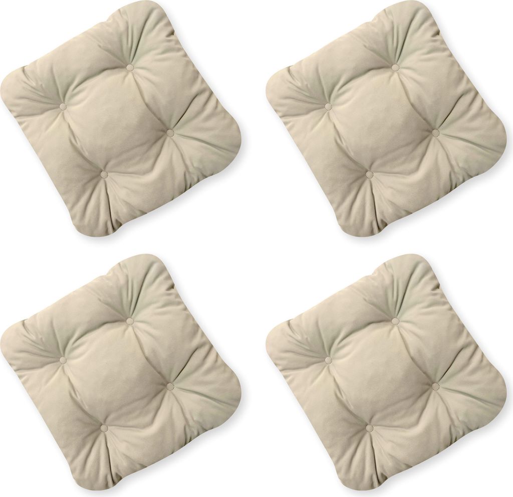 4L Textil 4er Set Stuhlkissen mit Bändern Kissen wetterfest Gartenstuhlauflagen UV-beständig Sitzkissen Outdoor (45x45 cm, 4 er Set, Beige)