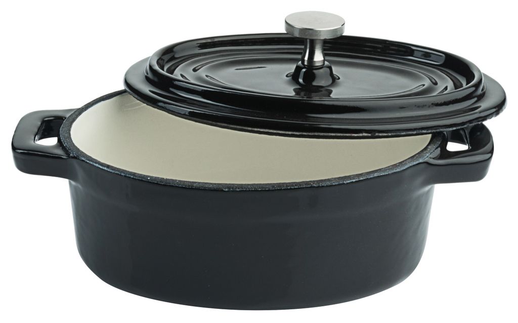 Contacto Mini Cocotte, oval, emailliert, 12 x 8,5 x H4,5 cm, induktionsgeeignet, innen crèmefarben, außen schwarz