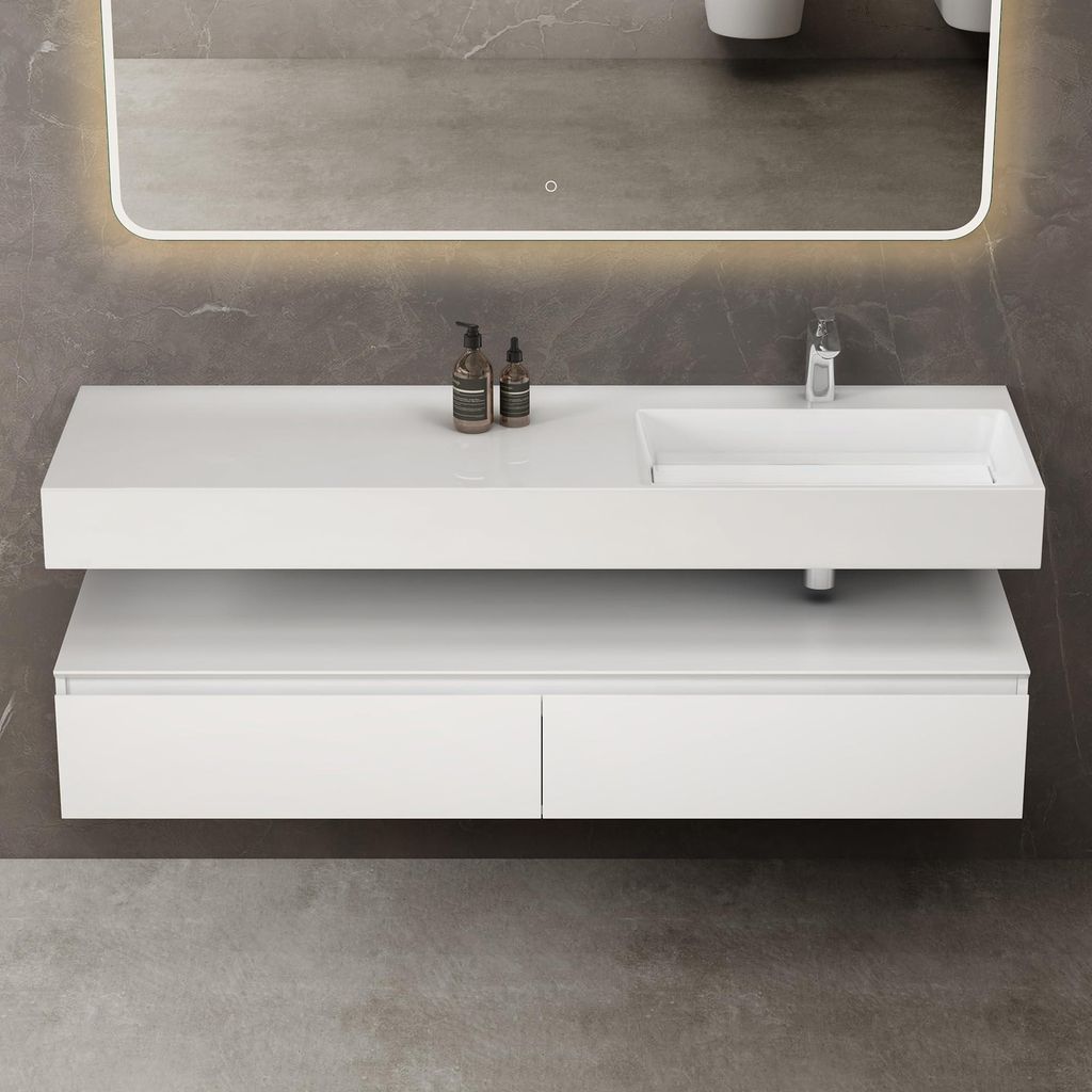 doporro Meuble de Salle de Bain Blanc Mat Ensemble de 2 Image du produit 