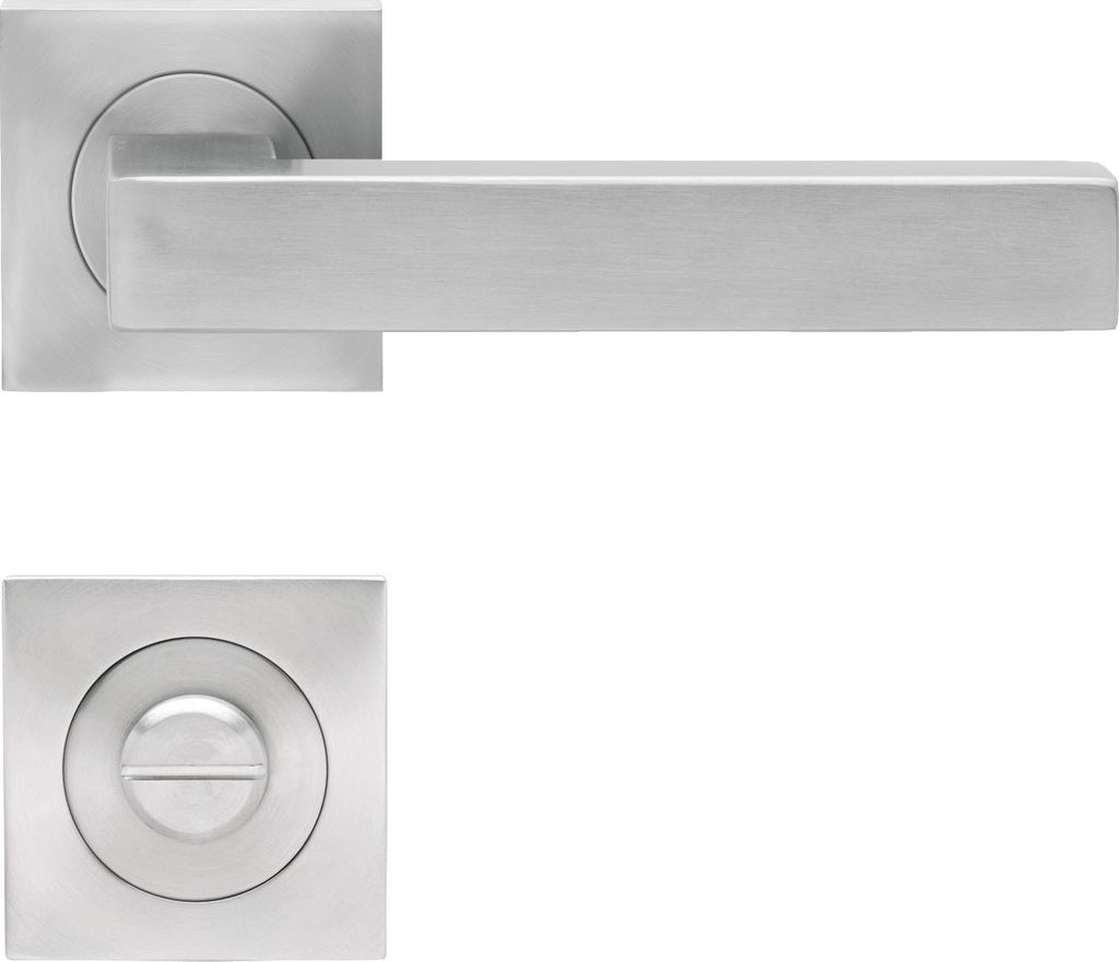 A product shot of a door handle and escutcheon plate.