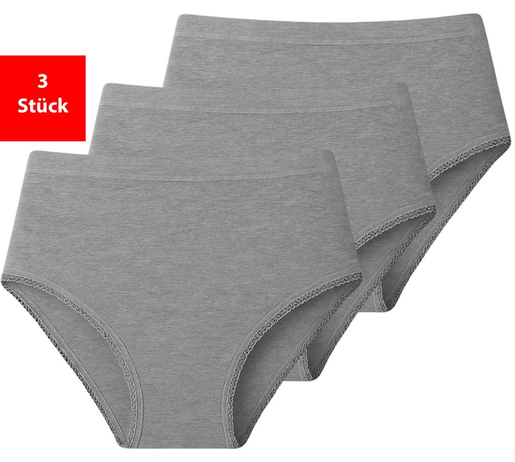 Taillenslip Damen Slip im 3 - 6er Pack Baumwolle Unterhose Schlüpfer Maxislip - Grau 36/38 3er