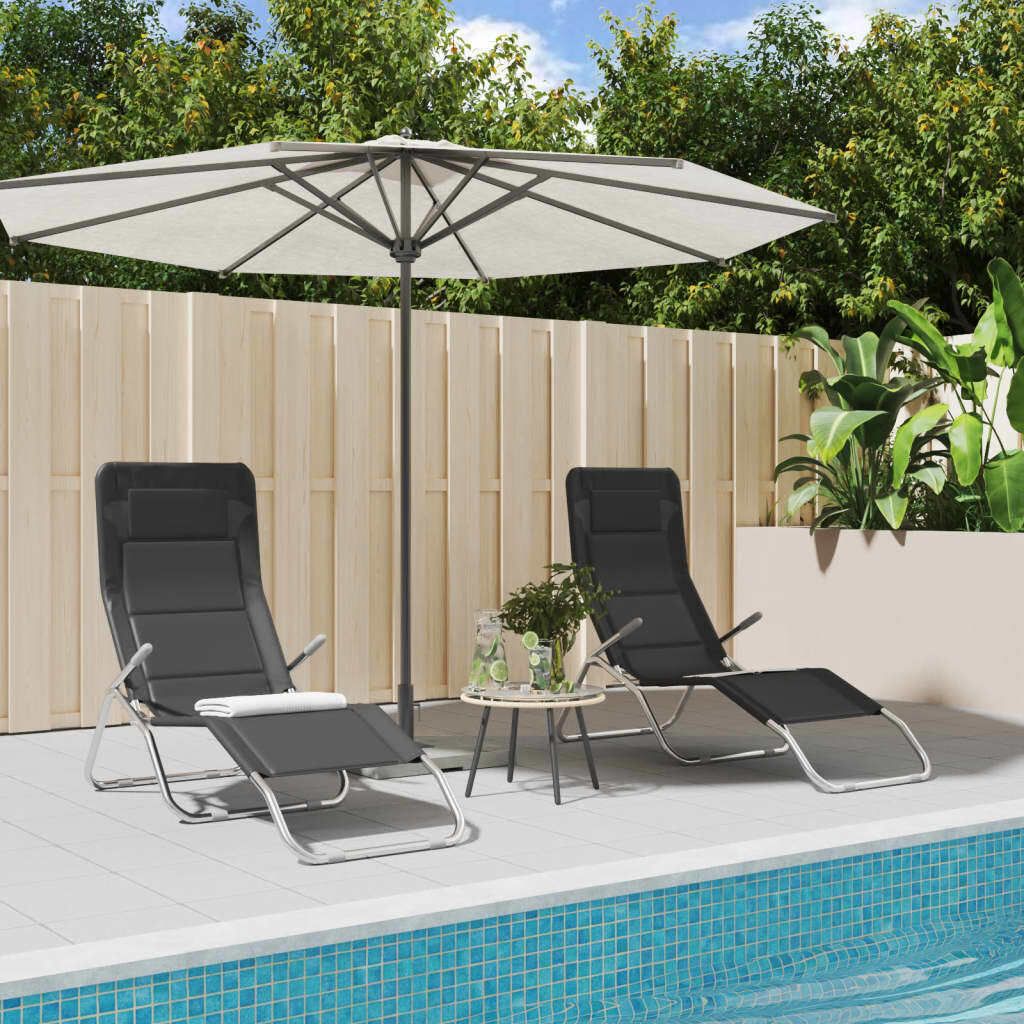 2024 Moderne Gartenliegen Sonnenliegen 2 Stk. Schwarz Textilene & Pulverbeschicht. Stahl 368603