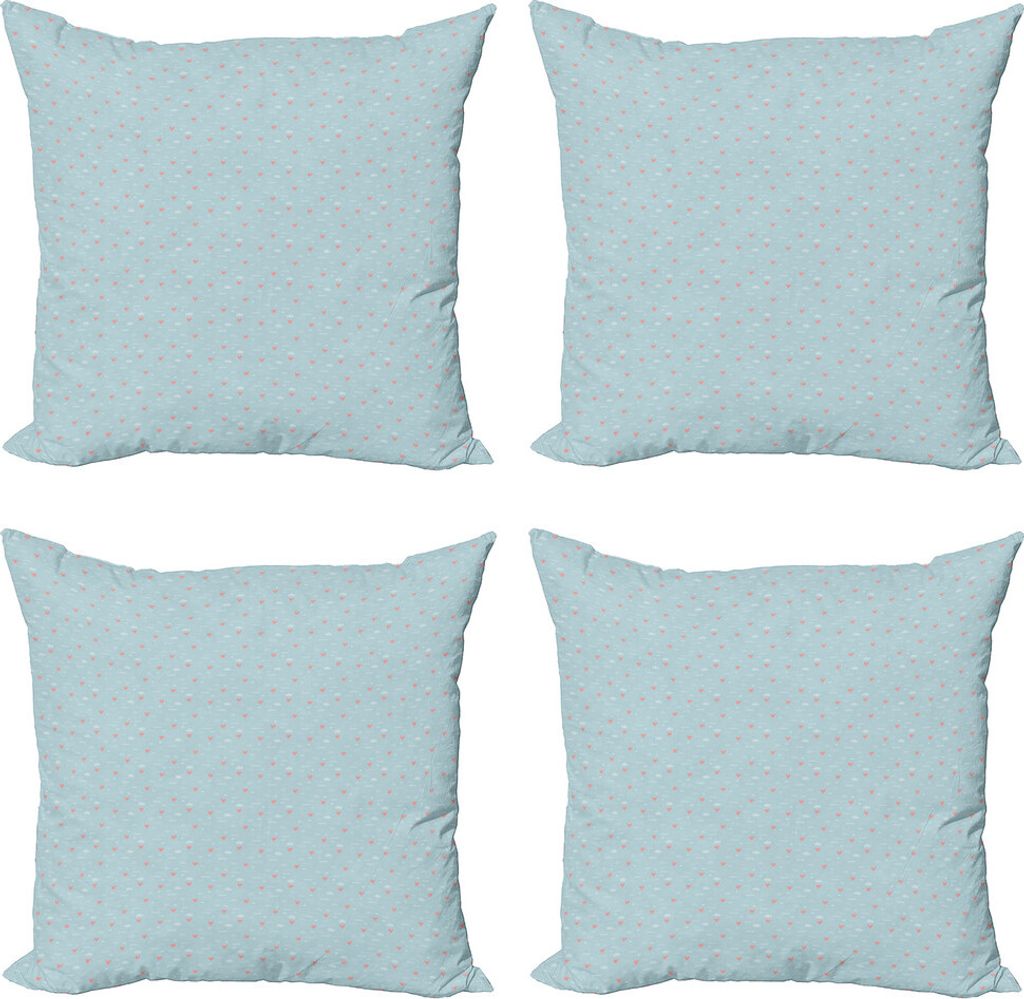 ABAKUHAUS abstrakte Geometrie Kissenbezug Set (4 Stück), Wolken-Herzen, Moderner Doppelseitiger Digitaldruck, 40 cm x 40 cm, Pale Cadet Blue Coral