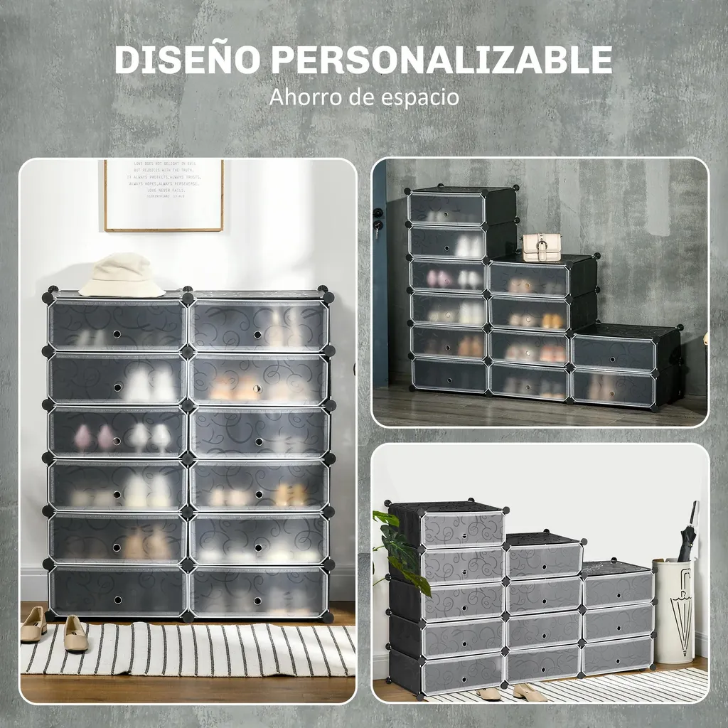 Meuble de rangement chaussures 12 cases modulable design noir et moderne