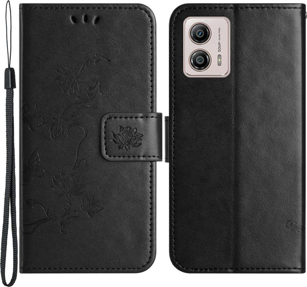 Motorola Moto G13 / G23 / G53 Hülle - Coverup Blumen & Schmetterlinge Klapphülle - Schwarz