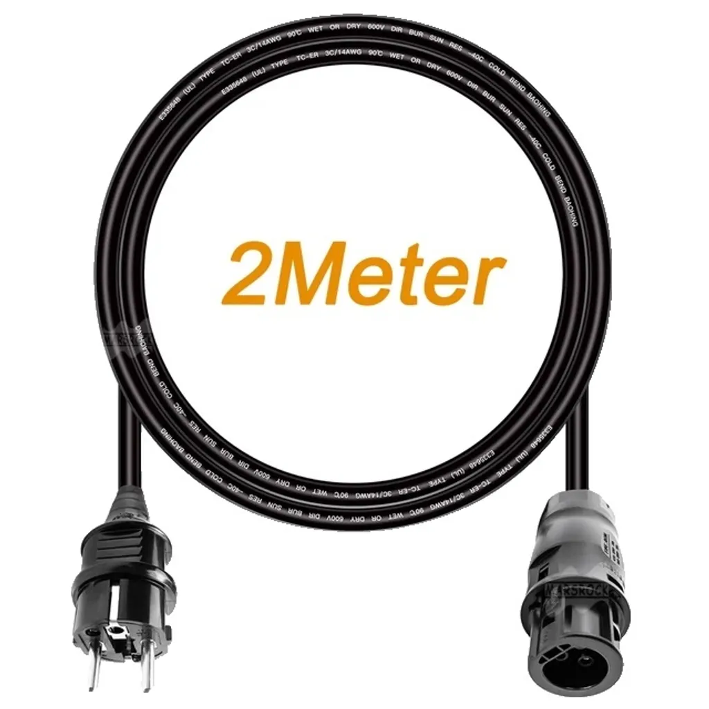 Rallonge électrique étanche IP68 14 AWG 2M, câble AC de haute qualité