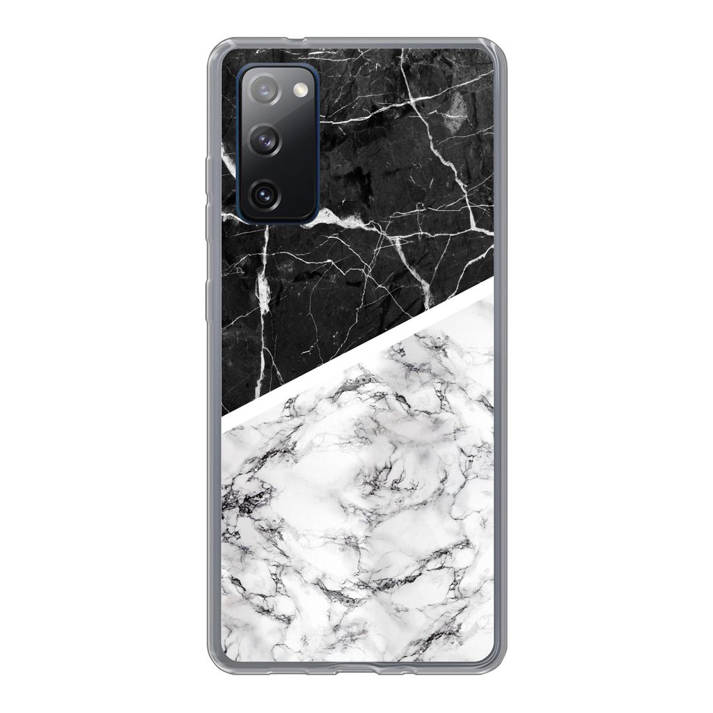 MuchoWow Handyhülle Schutzhülle Hülle für Samsung Galaxy S20 FE Marmor - Schwarz - Weiß Silikon Softcase Handy Hülle - Abdeckung