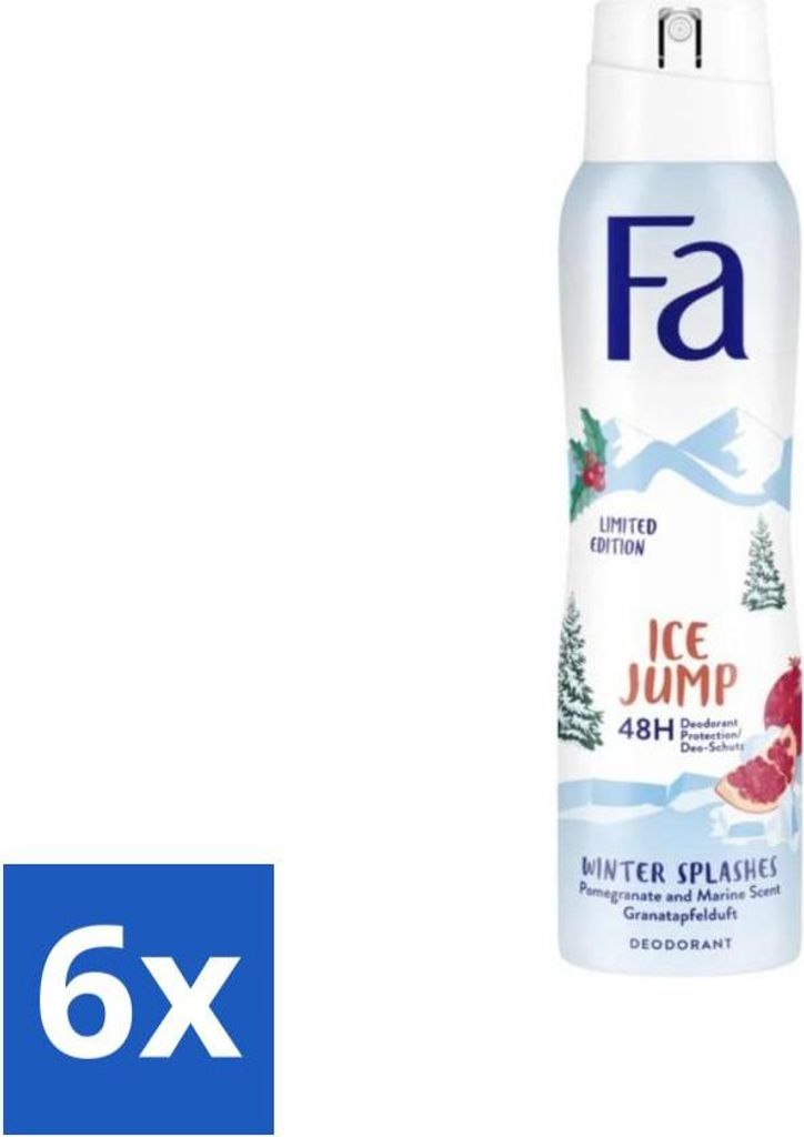 Fa - Deodorant Spray - Winter Splashes Ice Jump - Cool - 48 Stunden Schutz - 150 ml - Vorteilspack - 6 Stücke