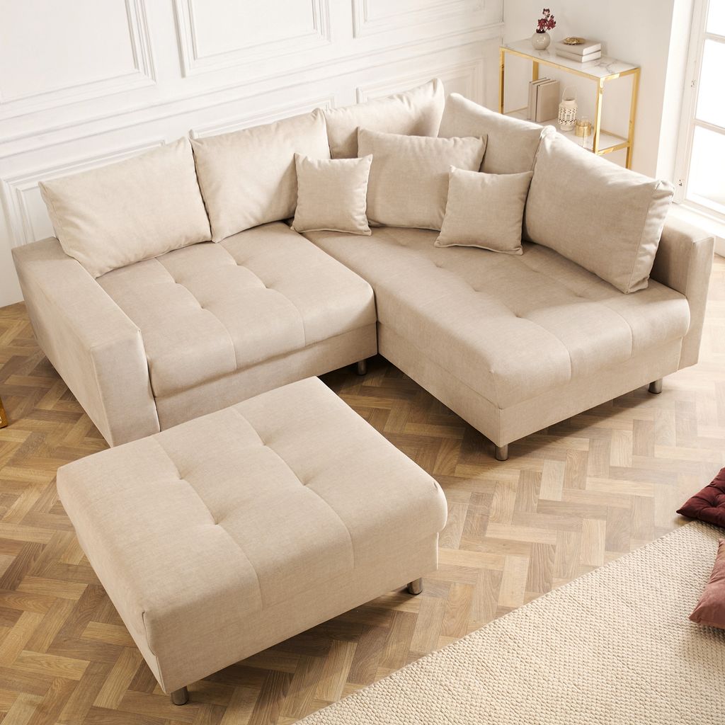 Elegante Wohnlandschaft KENT 220cm champagner beige Samt Produktbild 