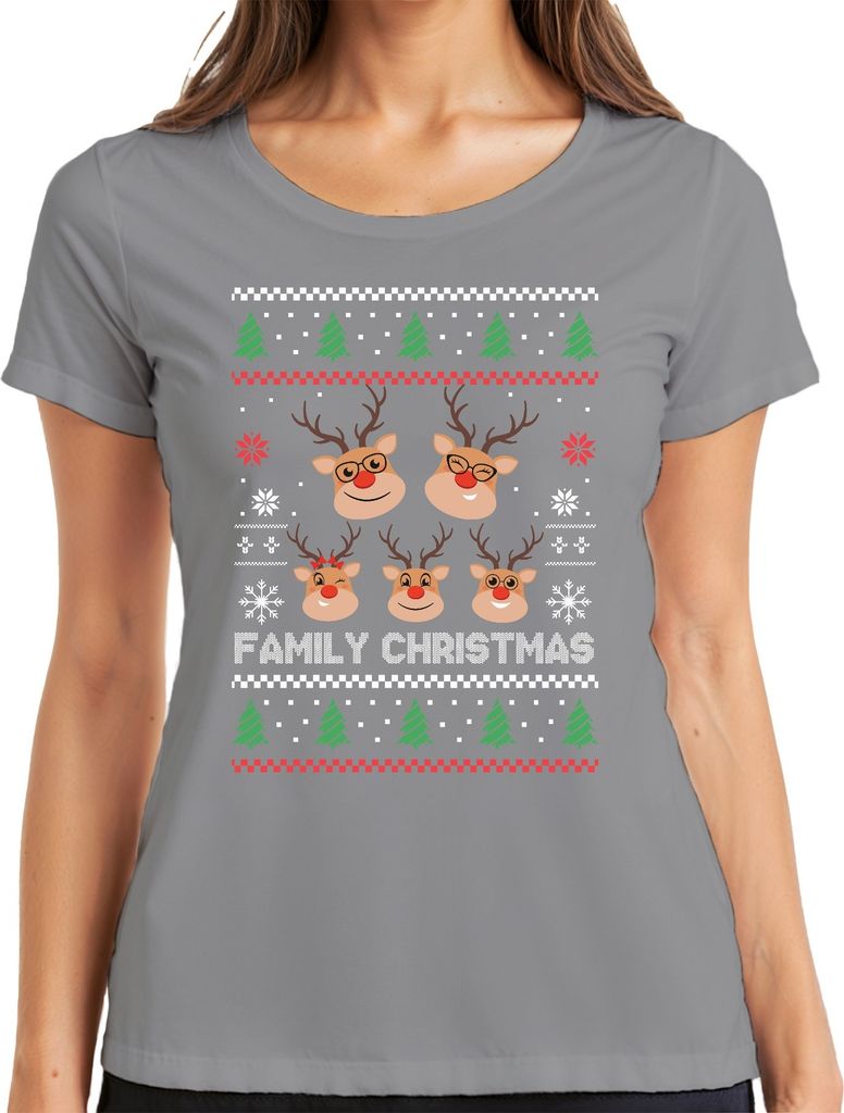 Family Christmas Ugly Sweater Familie - Weihnachten Weihnachtsgeschenk Christmas Damen T-Shirt, Grau, 3XL