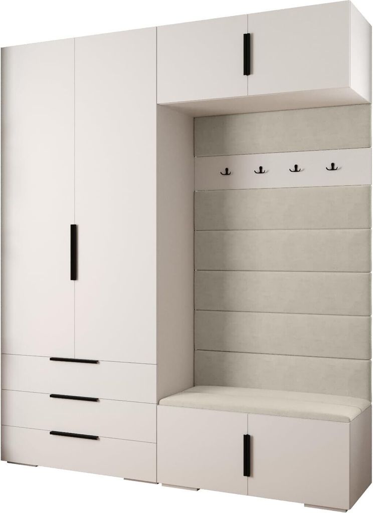 MEBLE KRYSPOL Inova 1 Möbelset Garderobe, 236,7x200x47cm - Weiß, Manila 02, Schwarz