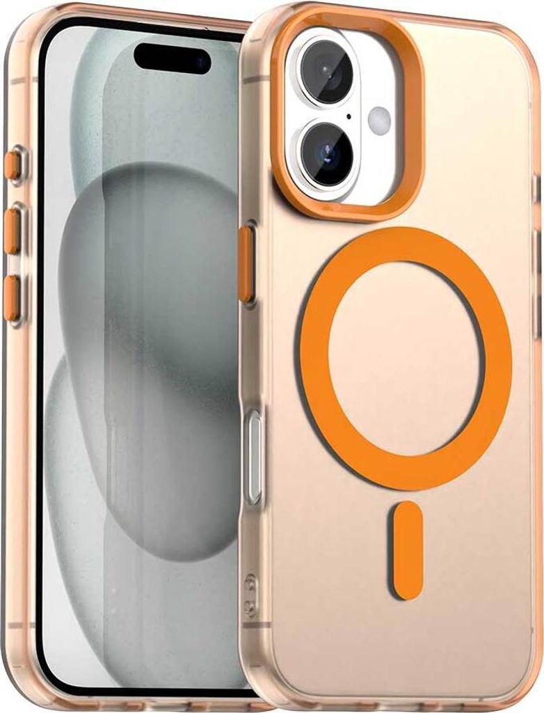 Magnetisch Hülle für iPhone 16 Plus, Schlank Durchscheinend Matt Stoßfest Handyhülle Orange