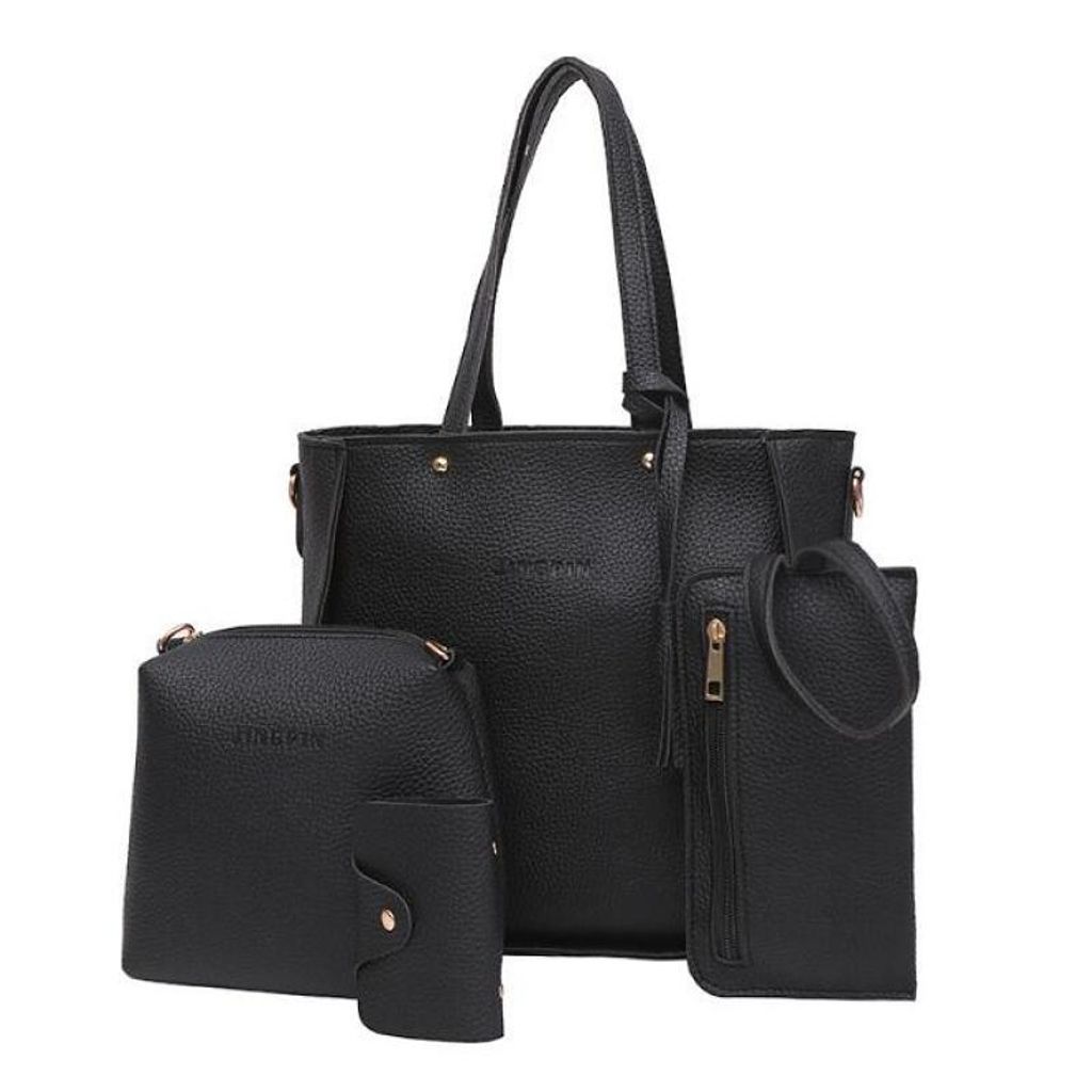 Handtasche Damen Schultertasche Handtaschen Tragetasche Damen Groß Designer Elegant Umhängetasche Henkeltasche Set 4-teiliges Set Schwarz