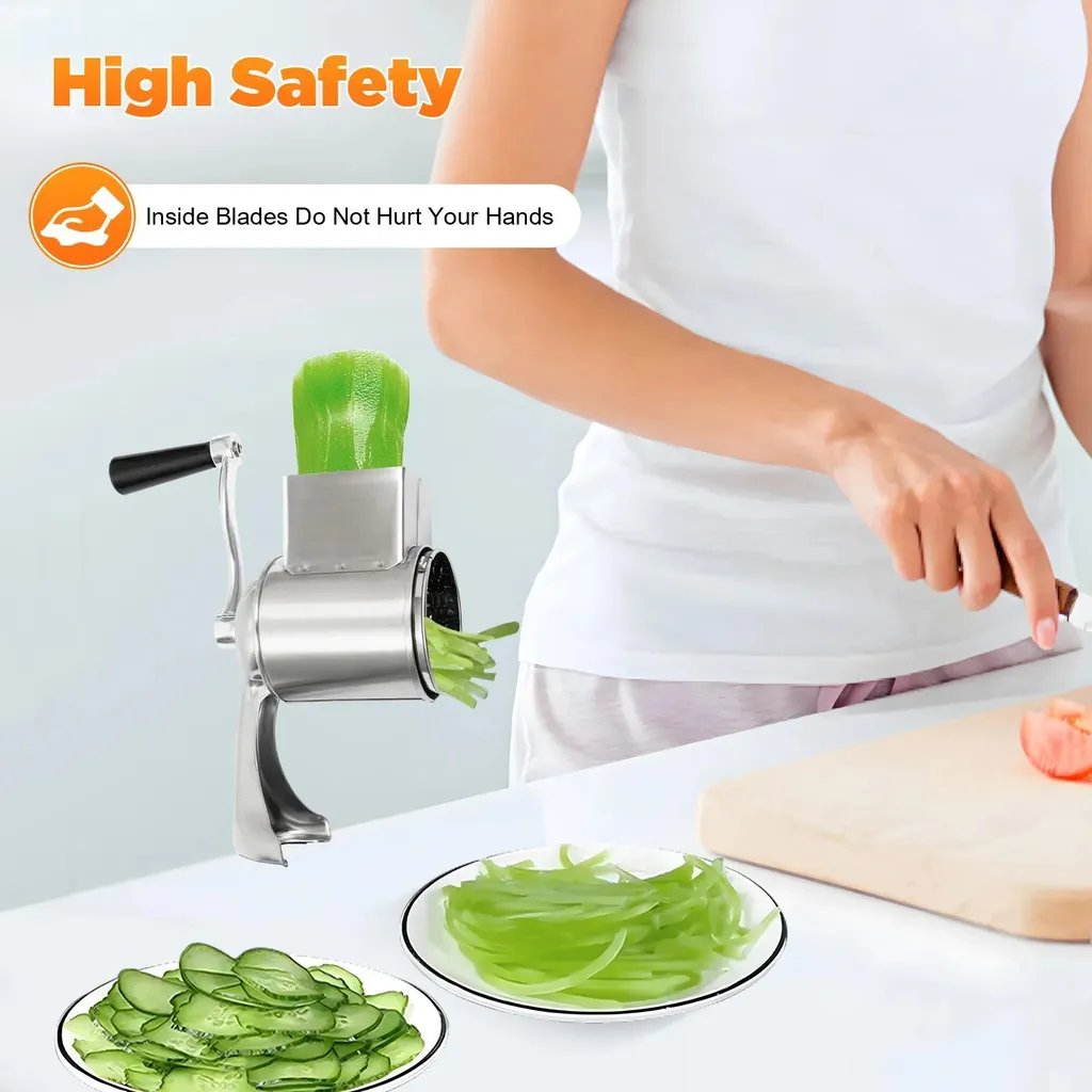 Grattugia Rotante Professionale 5 Lame Inox Argento per Formaggio e Verdure - 7