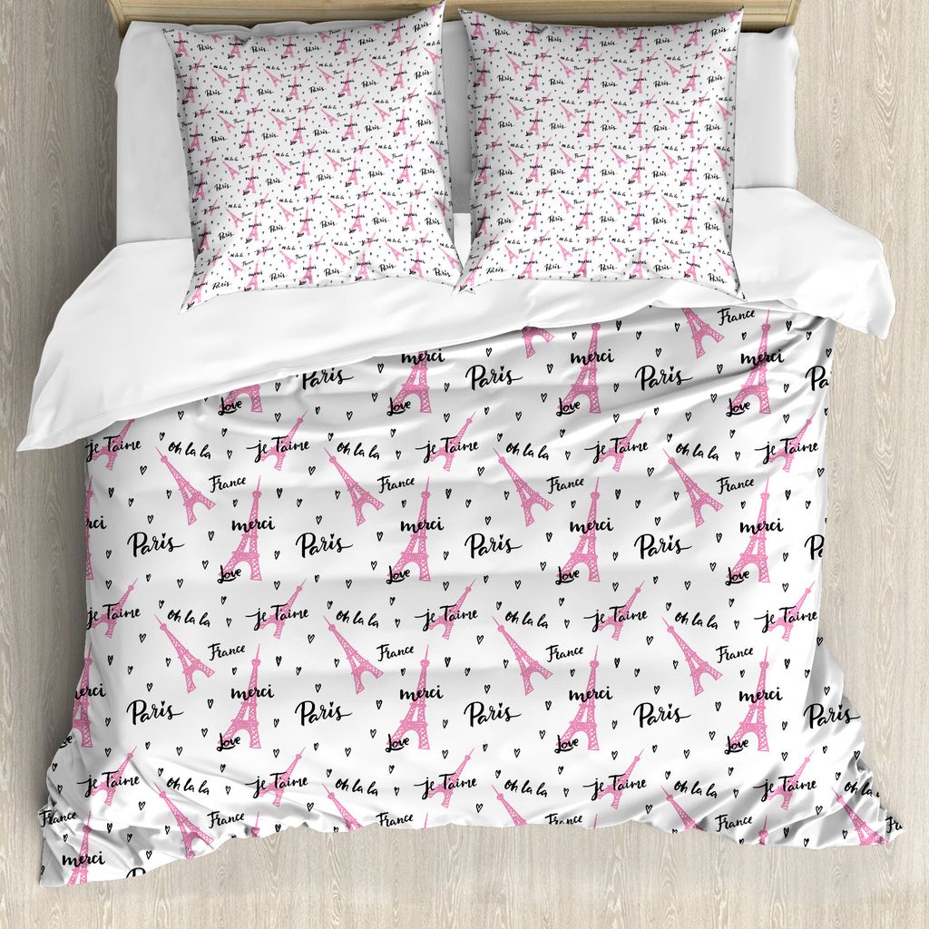 ABAKUHAUS Paris Bettbezug, Je Taime-Romance Herz, Milbensicher Allergiker geeignet mit Kissenbezügen, 200 cm x 200 cm - 80 x 80 cm, Baby-Rosa-Weiß