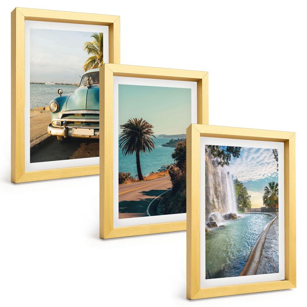 Bilder Set 3-teilig im Goldrahmen Rahmen – Wandbilder 3 Stück – gerahmte Poster für Wohnzimmer, Schlafzimmer und Flur – 20x30 cm – Urlaub...