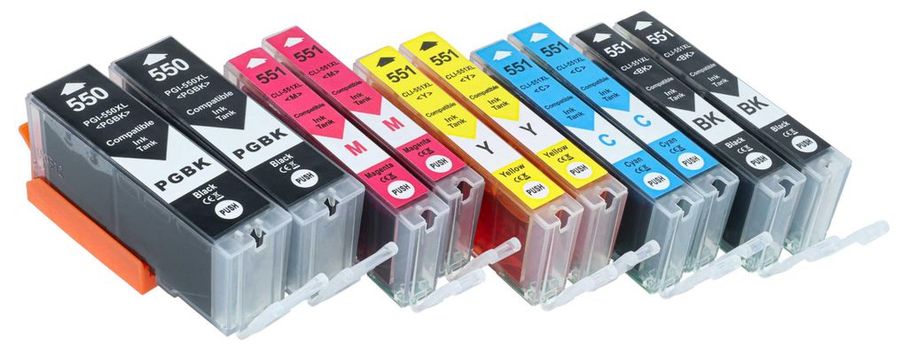 vhbw 10x Tintenpatronen kompatibel mit Canon Pixma MG5655, MG5450, MG5500, IP7250, MG5600, MG5550, IX6850, IP8750, MG5650 Drucker + Chip (Kompatibel)