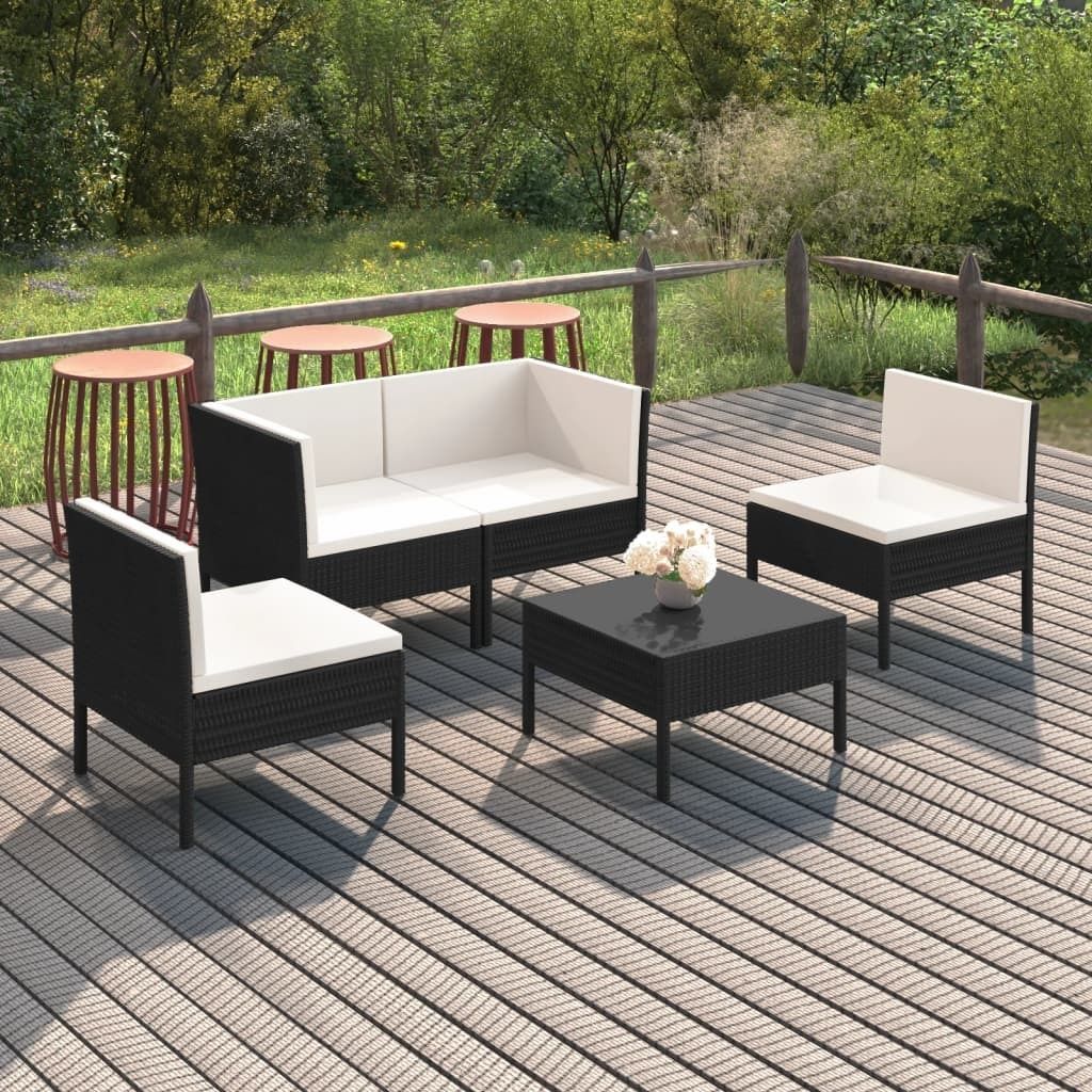 Maison Exclusive - 5-tlg. Garten-Lounge-Set mit Auflagen Poly Rattan Schwarz