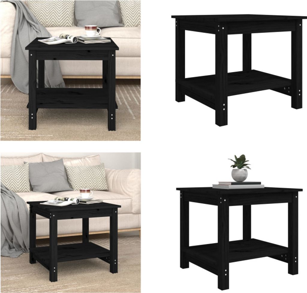 vidaXL Couchtisch Schwarz 50x50x45 cm Massivholz Kiefer - Couchtisch - Couchtische - Couchtisch Niedrig - Tisch