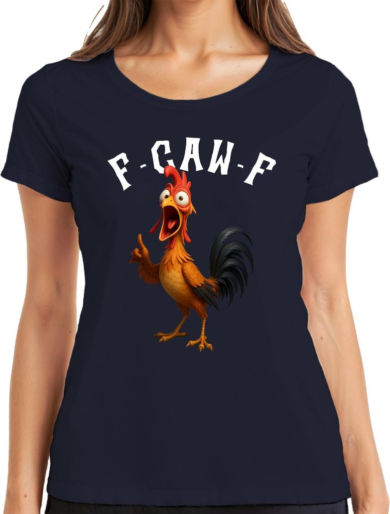 F-GAW-F lustiges Huhn Cartoon Hahn Bauernhof Geschenk Meme Spruch Damen T-Shirt, Navy, L