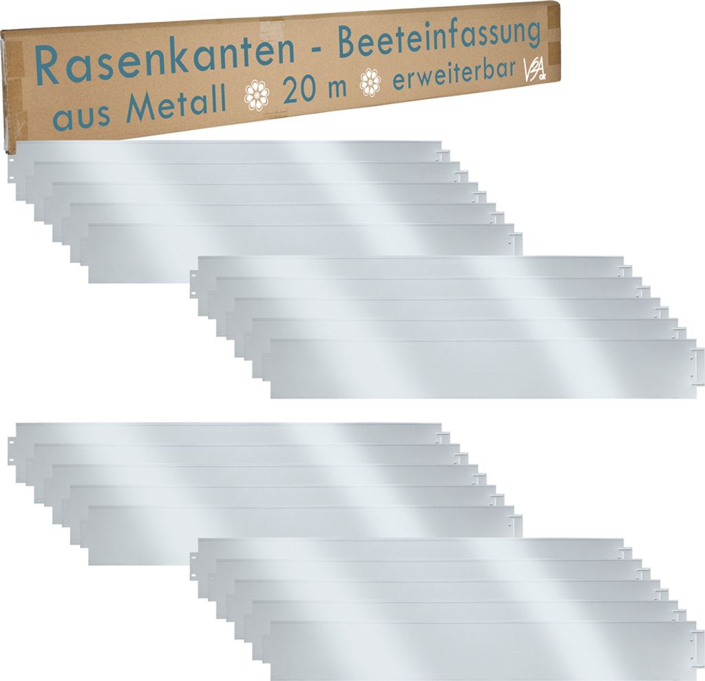 Rasenkante Metall 5m 10m 15m 20m 25m 30m erweiterbar 100x14cm verzinkt Beeteinfassung Beetumrandung Mähkante Garten Umrandung V2Aox, Länge:20 m (...