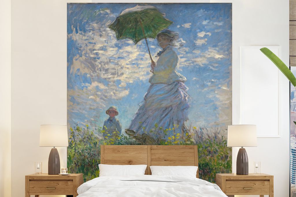MuchoWow Fototapete für Wohnzimmer oder Schlafzimmer Wandtapete Vinyl Motivtapete Frau mit Sonnenschirm - Gemälde von Claude Monet - 210x260 cm...