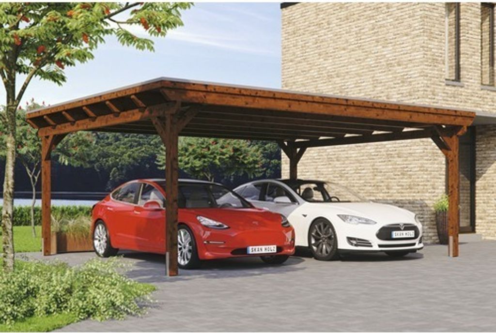 Doppelcarport Konsta Aluminium-Dachplatten inkl. H-Anker 618x500 cm nussbaum