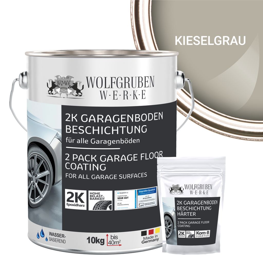 2K Garagenbodenbeschichtung Garagenfarbe Garagenbodenfarbe Epoxidharz Bodenbeschichtung für Garage Werkstatt Keller - Kieselgrau l 10kg