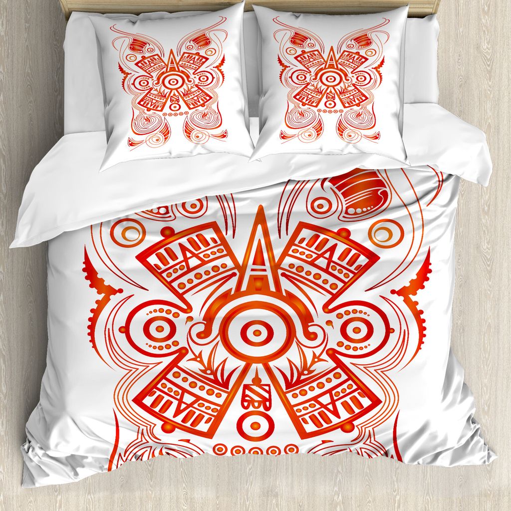 ABAKUHAUS Ethnisch Bettbezug Set für Einzelbetten, Maya Aztec Symbolische Muster, Milbensicher Allergiker geeignet mit Kissenbezug, 200 cm x 200 c...