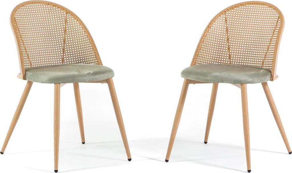 2er-Set Innenstühle mit Rückenlehne in Rattanoptik und Samtkissen – modernes und elegantes Design mit Holzoptik-Gestell und Metallbeinen, ideal...