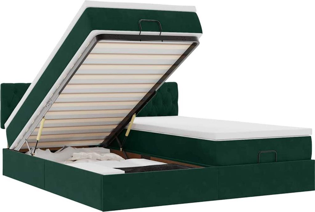 vidaXL Ottoman-Bett mit Matratzen & LEDs Dunkelgrün 160x200 cm Samt