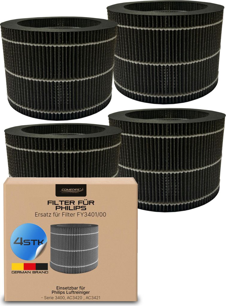 Comedes Ersatzfilter Set (4er-Set)einsetzbar statt Philips FY3401/00 | passend für AC3420/10, AC3421, AC3430 Luftreiniger