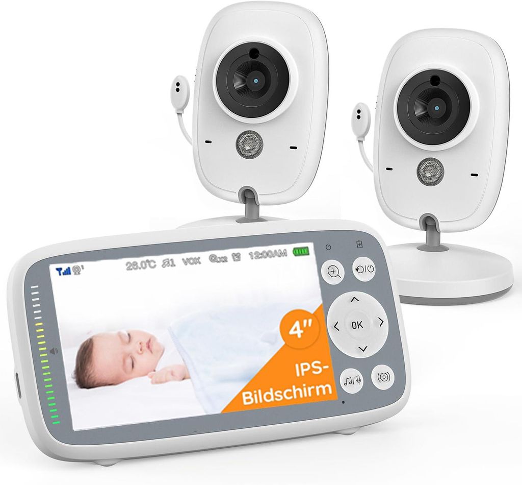 Babyphone mit 2 Kameras VOX Nachtsicht Babyfon Temperaturüberwachung Gegensprechfunktion Video Überwachung mit 4 Zoll Digital IPS Bildschirm Wire...