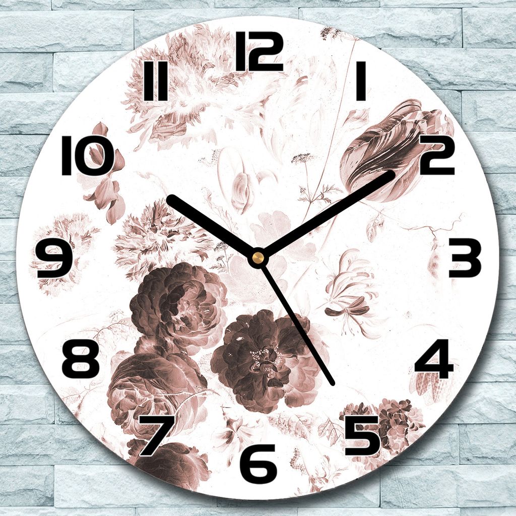 Wanduhr aus Glas Rund fi 30 Pfingstrosen Quarz Deko Schlafzimmer Büro