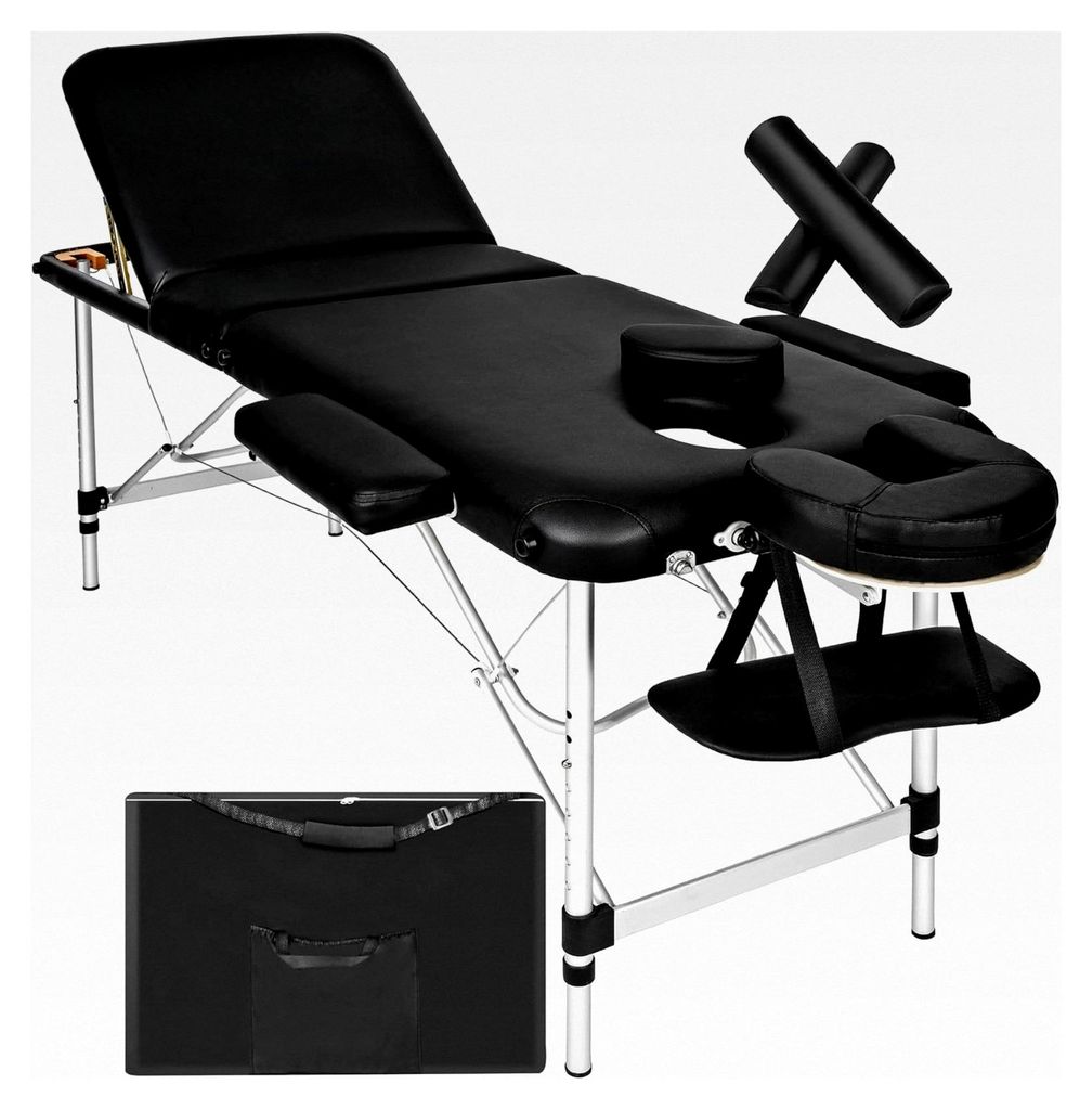 Klappbare und höhenverstellbare Massageliege mit 3 Zonen, Massagebank, Kosmetikliege inklusive Zubehörtasche, Voll- und Halbrolle, Möbel für Ko...