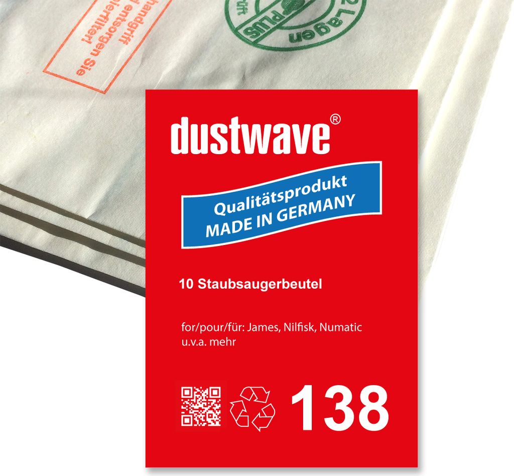 Sparpack - 10 Staubsaugerbeutel passend für Numatic - RSV 130 Bodenstaubsauger - dustwave - Germany