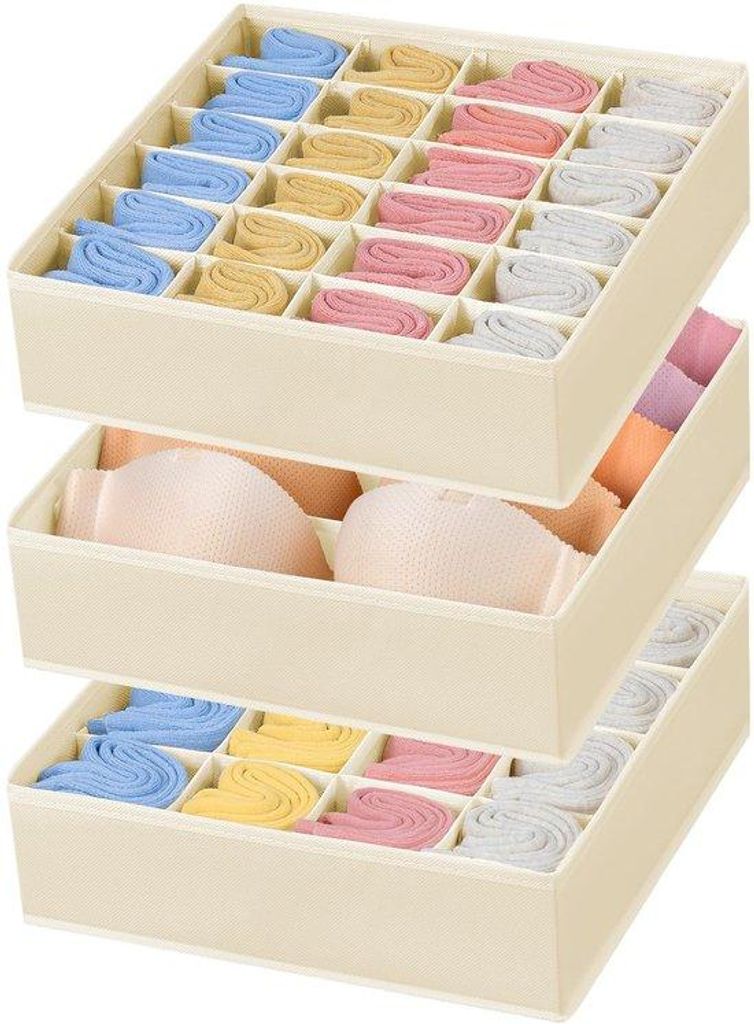 Unterwäsche-Organizer-Set, 3-teilig, beige, ideal für Schubladen