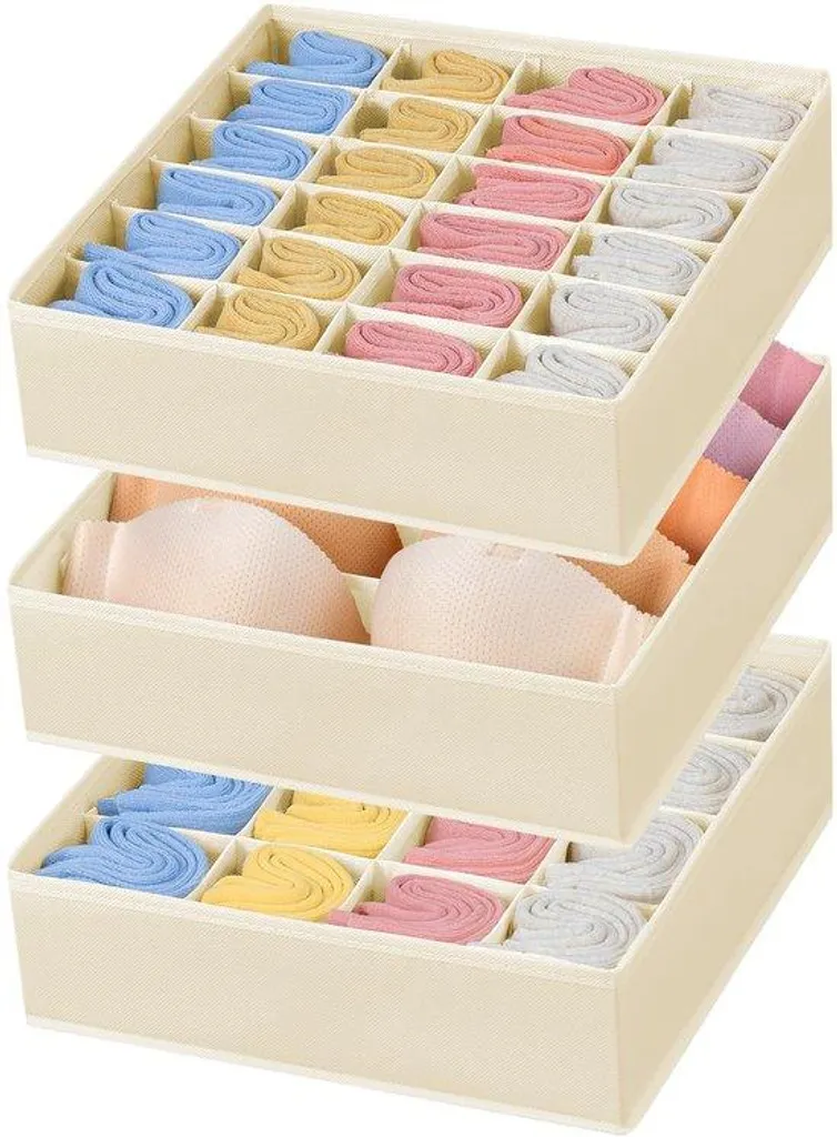 Rangement sous-vêtements beige : lot de 3 séparateurs de tiroir souples