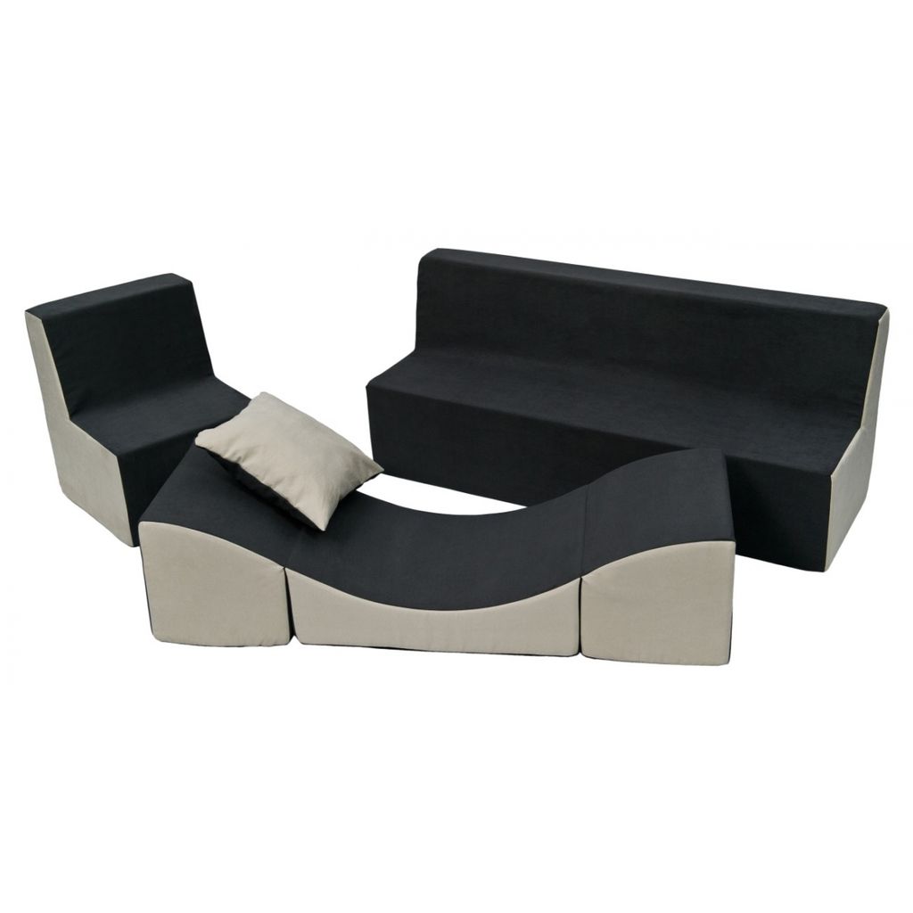 Kindermöbel-Set: Sessel + Sofa + Chaiselongue grau-beige